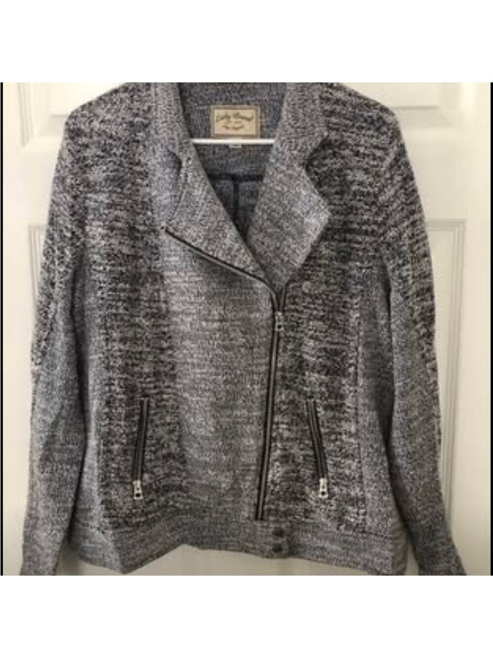 Lucky Brand Size XL Textured Women's Knit Moto Jacket Sweater
